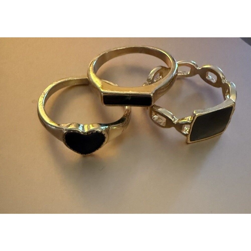Goldtone And Black Black Rings Set Of 3 Size 7.5